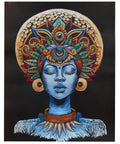 A blue figure with an ornate crown of feathers and a central eye.